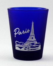 PARIS FRANCE COBALT BLUE FROSTED SHOT GLASS SHOTGLASS picture