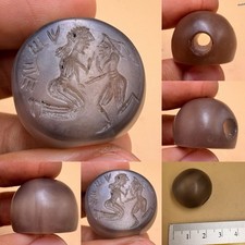 Ancient  Roman Near Eastern Old Intaglio Seal Stone King Agate Bead Stamp picture