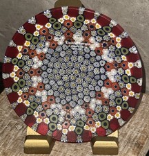 Murano Tiozzo Sergio Di Claudio Tiozzo 4.5” Millfiori Plate W/Stand Wine Blue picture