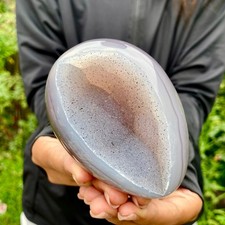 440G  Premium Natural Agate Geode Egg Polished Gemstone Egg Healing Mineral Disp picture