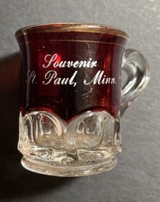 Antique Ruby Red Shot Glass w/handle St Paul Minnesota Souvenir Cup picture