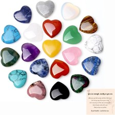 20PCS Natural Crystals and Healing Stones Set - Polished Heart Gemstones 0.8