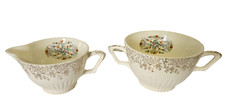 Vintage Sebring OH Warrented 22K FLoral Gold Creamer & Sugar Bowl picture