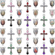 60Pcs/30Set Rosary Making Kits Supplies Religion Cross and Center Medal Charms A picture