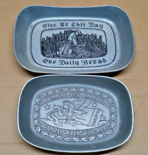 Pewter Wilton Armetale Give Us This Day / Peace On Earth Bread Tray SET OF 2 picture