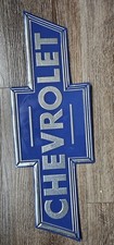 Chevrolet Bow Tie Logo Embossed Metal Chrome Auto Garage Gas Oil Parts Man Cave picture