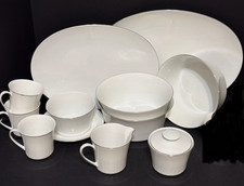 Johann Haviland Bavaria Germany White w/Platinum Riviera Lot of 11 pcs Platters+ picture