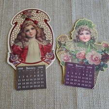Vtg 1998 Victorian Calendars Gallery Mini Magnetic Girls Roses Set of 2 picture
