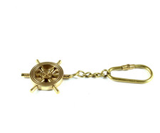 Brass Polished Finish Nautical Ship Wheel Keychain picture