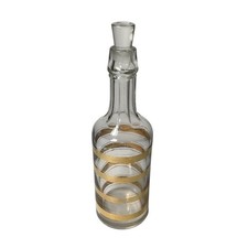 Mid-Century Style Vintage 12” Gold Striped Decanter W Glass Stopper Art Deco picture