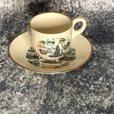 Vintage Sabin Nebraska Souvenir Espresso Cup and Saucer Set 22K Gold Rim picture