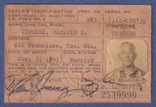 1965 Philippines COMMISSION ON ELECTION Voter's Identification Card picture