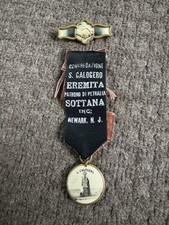 Antique San Calogero Pin Ribbon Medallion Handshake Newark New Jersey Church picture