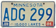 Vintage Minnesota 1977 1981 License Plate ADG 299 in Good Condition picture