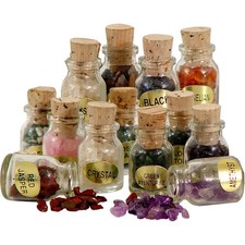 12 Apothecary-Style Jars Full of Semi-Precious Stone Nuggets for Spells, Rituals picture