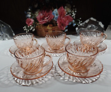 Vintage Arcoroc France Rosaline Pink Depression Glass Swirl Five Cups/Saucers picture