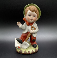 Hand Painted Ceramic Boy w/ Goose Figurine Multicolor Painted Finish Kids picture