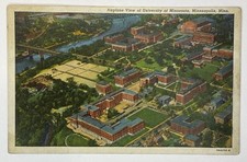 Minneapolis MN, University of Minnesota Airplane Aerial View Linen Postcard picture