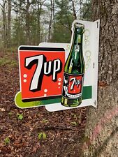 Porcelain 7UP Double Sided Flange Advertising Sign 15X18 In picture
