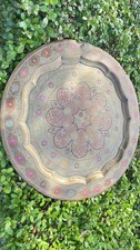 Vintage LARGE 20” BRASS TRAY Made in India Shown In Pictures picture