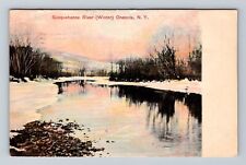 Oneonta NY-New York, Susquehanna River in Winter Antique Vintage Postcard picture