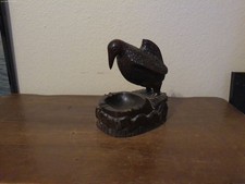Vintage Collectible Mexican Folk Art Carved Wood Bird Ashtray Figural picture