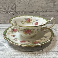 POINTONS Tea Cup 2x4” & Saucer 5.5” Floral w/Gold Rim England *Hairline Cracks picture