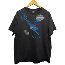 Harley Davidson Shirt L Negative Eagle Blue Flame Buffalo NY Biker Graphic Tee picture