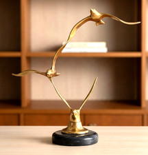 Vintage Brass Flying Seagulls Sculpture Statue 3 Birds in Flight Marble Base MCM picture