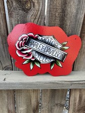 American Traditional Harley Davidson Tattoo Artwork Handmade Sign Wood Cutout picture