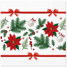 (2) Christmas Decoupage Paper Napkins Holiday Art Red Poinsettia Napkin - TWO picture