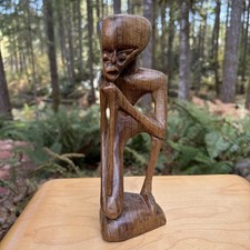 African Hand Carved Wood Thinker Statue Abstract Tribal Figure Sculpture Unique picture