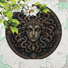 Round Medusa Metal Sign Vintage Mythological Bar Wall Plaque 8x8 picture