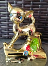 Vtg Brinns Deer Figurine Piggy Bank Hand Painted Shiney Gold Made In Japan  picture