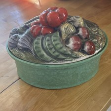 Hand painted Italian soup terrene with vegetables on the lid picture