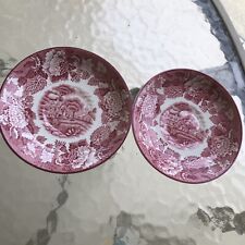 Vintage Enoch Woods Sons English Scenery Pink Red Transferware saucer Plates 2 picture
