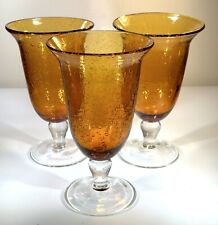 3 Vintage Artland Iris Seeded Amber Handblown Water/Wine Goblets ~ Mint ~7.75” picture