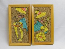 Pair Vtg Gravel Art Wall MCM Mosette Gravel Musicians Caribbean Calypso 13