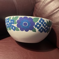 Finel Arabia Elisa Blue Enamel Bowl Vintage 8” Dia. White Purple Blue Flower picture
