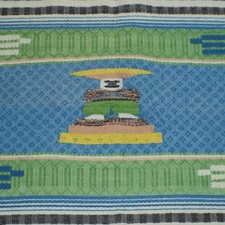 Mid Century Mexican Fringed Throw Blanket Aztec Idol Souvenir Tapestry 46x46 picture