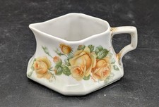 Antique Germany Porcelain Creamer Sauce Pitcher Yellow  Pink Roses Flowers  picture