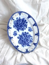 VTG Basic Porcelana Blue and White floral heart-Pierced Oval Tray Platter picture