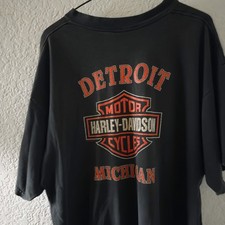 Harley Davidson HD Detroit, Michigan tee shirt repaired distressed & faded XL picture