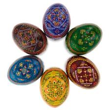 Set of 6 Traditional Ukrainian Pysanky Wooden Easter Eggs 2.25 Inches picture