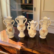Set Of 4 Vintage Betson Porcelain Hobnail Bud Vases Gold Gilt Pink Roses Japan picture