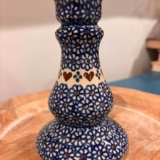 Zakłady Ceramiczne Bolesławiec Polish Pottery 6.5” Floral Hearts Candlestick picture