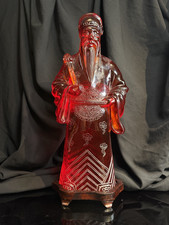 Vintage Chinese Cherry Red Amber  Resin XL Carved Resin Shou Xing Statue picture
