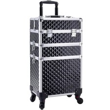 Adazzo 3 in 1 Professional Rolling Makeup Train Case Aluminum Trolley Black picture