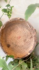 Antique Palestinian Wheat Straw Basket - 19th C - Handwoven, Aged Leather picture