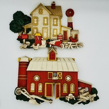 HOMCO Wall Art Farm House Barn 1975 #7369 Chickens Horse VTG picture